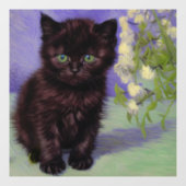 Autocollant Pour Fenêtre Chat Van Gogh avec fleurs blanches (Feuille)