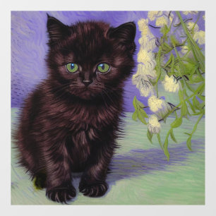 Autocollant Pour Fenêtre Chat Van Gogh avec fleurs blanches