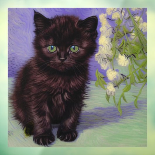 Autocollant Pour Fenêtre Chat Van Gogh avec fleurs blanches (Feuille 3)