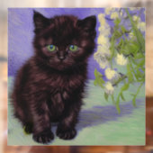 Autocollant Pour Fenêtre Chat Van Gogh avec fleurs blanches (Feuille 2)