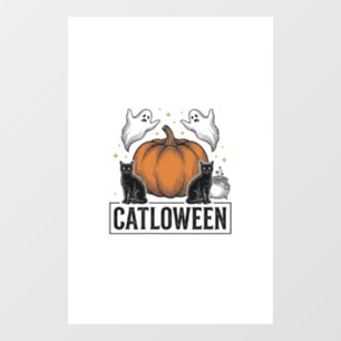 Autocollant Pour Fenêtre Chatoween Chat Noir Fantôme Halloween Conception V