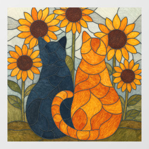 Autocollant Pour Fenêtre Chats en vitrail et conception d'art de tournesols