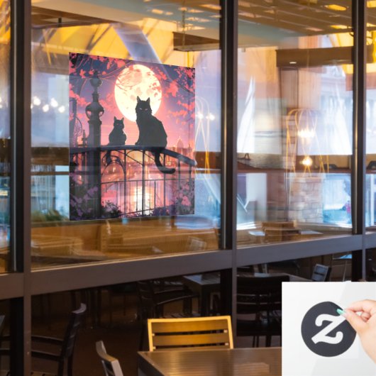 Autocollant Pour Fenêtre Chats noirs et Pleine lune (Fenêtre du restaurant)