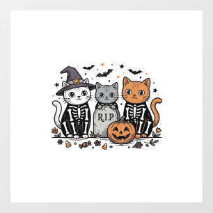 Autocollant Pour Fenêtre Chats squelettes mignons Halloween Gravure vintage