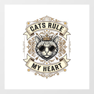 Autocollant Pour Fenêtre Chats Vintage règnent sur mon cœur Couronne Chat D