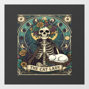 Autocollant Pour Fenêtre Chatte Dame Haloween Squelette Floral Lune Boussol