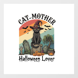 Autocollant Pour Fenêtre Chatte Mère Amoureuse d'Halloween Chapeau de Sorci