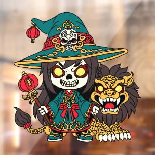 Autocollant Pour Fenêtre Chaud chinois Nouvel An sorcière et Lion