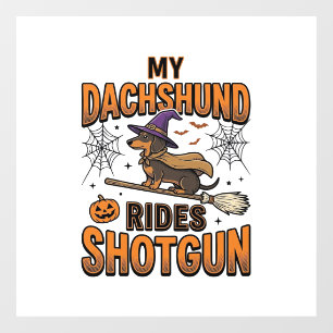 Autocollant Pour Fenêtre Chemise de Dachshund Halloween Sorcière Balai Roul