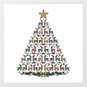 Autocollant Pour Fenêtre Chemise de gravure vintage d'arbre de Noël de renn