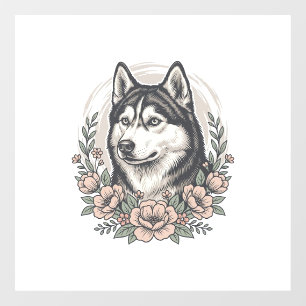 Autocollant Pour Fenêtre Chemise vintage Husky Floral Portrait Design_1