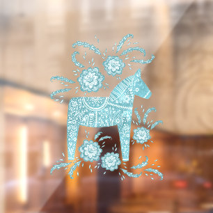 Autocollant Pour Fenêtre Cheval de Dala suédois Turquoise de fenêtre verte