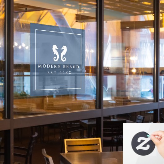 Autocollant Pour Fenêtre Cheval de mer bleu moderne  (Fenêtre du restaurant)