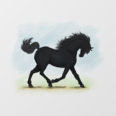 Autocollant Pour Fenêtre Cheval noir en Trot ou trompe-l'oeil (Feuille)