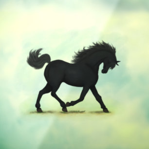 Autocollant Pour Fenêtre Cheval noir en Trot ou trompe-l'oeil