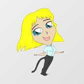 Autocollant Pour Fenêtre chibi fille avec une queue (Feuille)