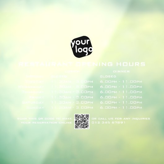 Autocollant Pour Fenêtre Chic Custom Horaires D'Ouverture Déjeuner Dîner Re (Feuille 3)