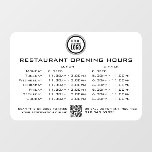 Autocollant Pour Fenêtre Chic Custom Ouverture Déjeuner Dîner Heures Restau (Feuille)
