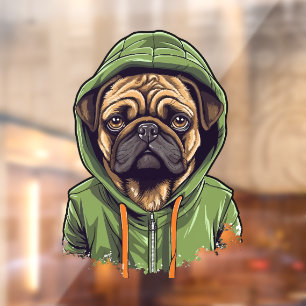 Autocollant Pour Fenêtre Chien Carlin portant un sweat à capuche vert