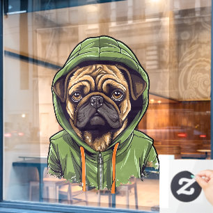 Autocollant Pour Fenêtre Chien Carlin portant un sweat à capuche vert
