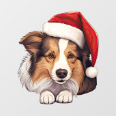 Autocollant Pour Fenêtre Chien de Noël Festif Shetland Sheepdog (Feuille)