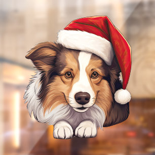 Autocollant Pour Fenêtre Chien de Noël Festif Shetland Sheepdog