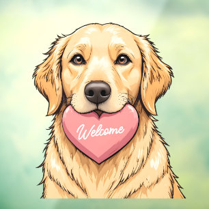 Autocollant Pour Fenêtre Chien mignon avec cœur rose Bienvenue