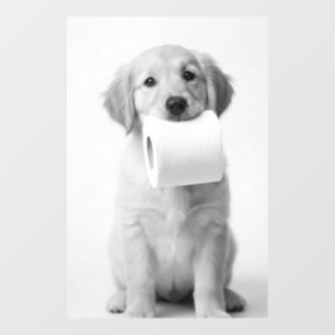 Autocollant Pour Fenêtre Chien Minimaliste Amusant Peluche Toilette Papier