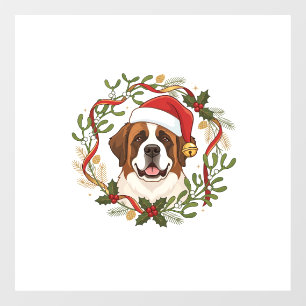 Autocollant Pour Fenêtre Chien Saint-Bernard Chapeau de Père Noël Couronne