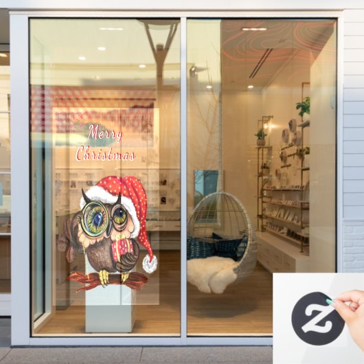 Autocollant Pour Fenêtre Chouette de bébé en Casquette de Noël et cadeaux p (Vitrine du magasin)