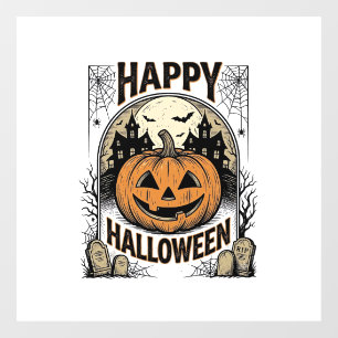 Autocollant Pour Fenêtre Cimetière de citrouille d'Halloween Vintage Spooky
