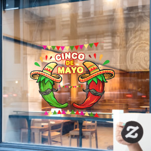 Autocollant Pour Fenêtre Cinco De Mayo Dessin Animé Mexicain Piment Fort Ro