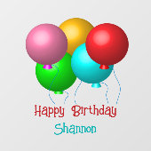 Autocollant Pour Fenêtre Cinq ballons d'anniversaire Texte personnalisable (Feuille)