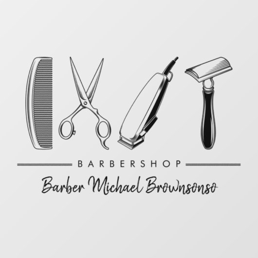 Autocollant Pour Fenêtre Ciseau Peigne de cheveux Razor Classique Simple Ba (Feuille)