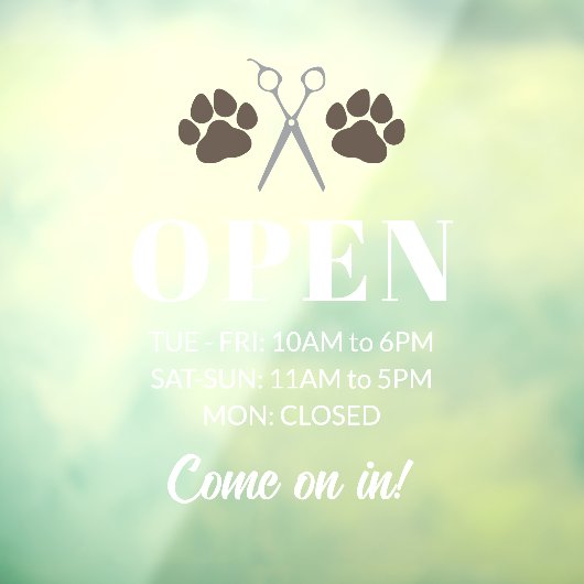 Autocollant Pour Fenêtre Ciseaux à pattes Brown Heures d'ouverture Grooming (Feuille 3)