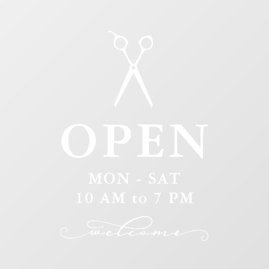 Autocollant Pour Fenêtre Ciseaux blancs minimaux Fenêtre des heures d'ouver (Feuille)