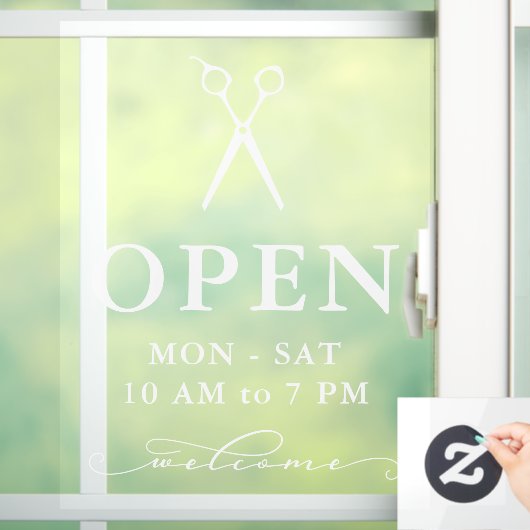 Autocollant Pour Fenêtre Ciseaux blancs minimaux Fenêtre des heures d'ouver (Maison)