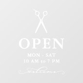 Autocollant Pour Fenêtre Ciseaux Blancs Minimaux Fenêtre Heures d'Ouverture (Feuille)