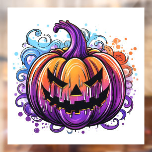 Autocollant Pour Fenêtre Citrouille artistique violette et orange