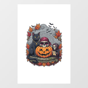 Autocollant Pour Fenêtre Citrouille de Halloween Chat Crâne Faucheuse Autom