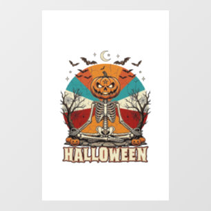 Autocollant Pour Fenêtre Citrouille squelette méditant Halloween Soleil Rét