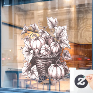 Autocollant Pour Fenêtre Citrouilles d'Halloween avec feuilles d'automne