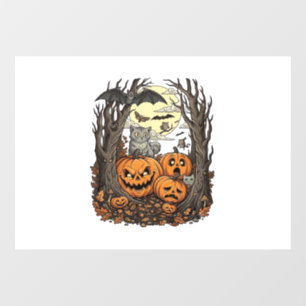 Autocollant Pour Fenêtre Citrouilles d'Halloween Chat Gris Chauve-Souris Pl