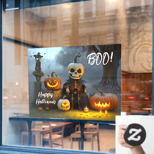 Autocollant Pour Fenêtre Citrouilles d'Halloween, squelette et sorcière