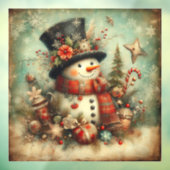 Autocollant Pour Fenêtre Clair de fenêtre classique de Noël Snowman (Feuille 3)