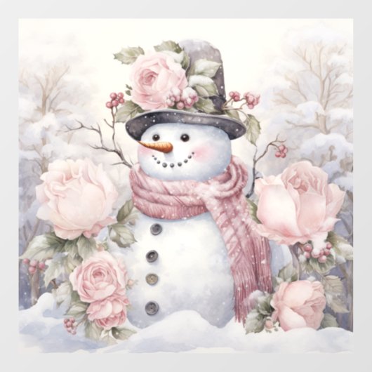 Autocollant Pour Fenêtre Clôture de fenêtre Pastel Snowman (Feuille)