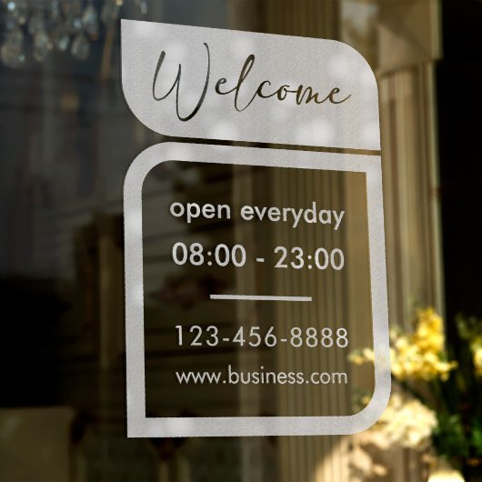 Autocollant Pour Fenêtre Clôture de fenêtre White Business Welcome & Heures