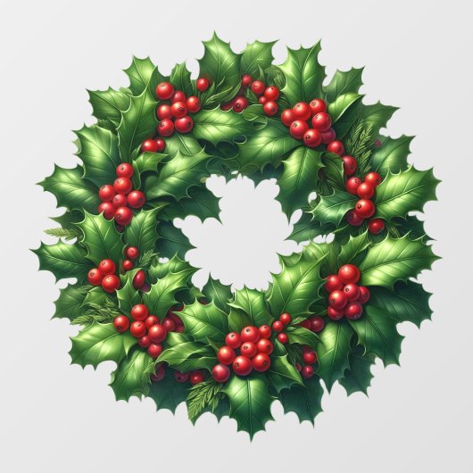 Autocollant Pour Fenêtre Clôture de la fenêtre Holly Wreath de Noël (Feuille)