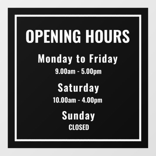 Autocollant Pour Fenêtre Clôture minimale des heures d'ouverture (Feuille)