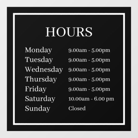 Autocollant Pour Fenêtre Clôture minimale des heures d'ouverture (Feuille)